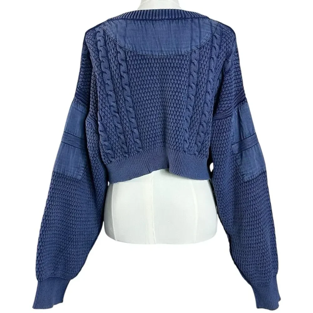 Free People Patchwork Chunky Cable Knit Heritage Cardi Cardigan Sweater Large